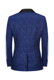 Kungsblå Jacquard En Knapp Sjal Slag Hemkomst Blazer