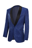 Kungsblå Jacquard En Knapp Sjal Slag Hemkomst Blazer