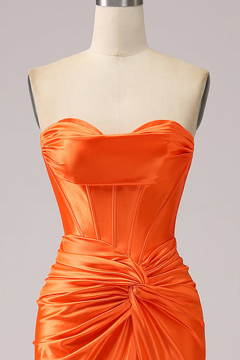 Orange Mermaid Sweetheart Korsett Lång glittrande balklänning med slits