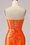 Orange Mermaid Sweetheart Korsett Lång glittrande balklänning med slits