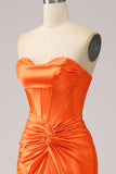 Orange Mermaid Sweetheart Korsett Lång glittrande balklänning med slits