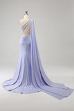 Mermaid Lilac One Shoulder Lång Balklänning med slits