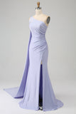 Mermaid Lilac One Shoulder Lång Balklänning med slits