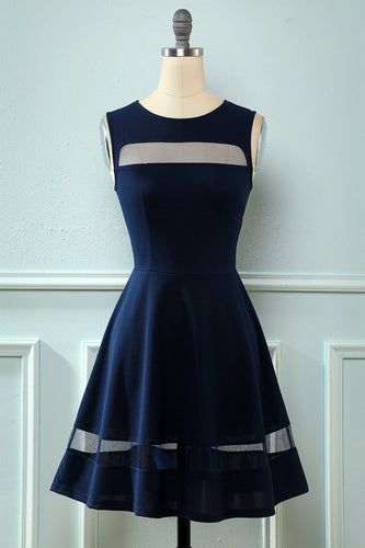 Marinblå Vintage 50 Tals Swingklänning