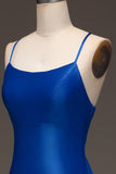 Enkel Royal Blue Satin Mermaid Lång Balklänning
