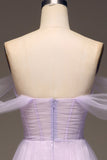 Lila Off The Shoulder A Line Tyll Princess Balklänning med slits