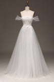 Vit Off The Shoulder A Line Corset Prom Klänning med applikationer