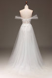 Vit Off The Shoulder A Line Corset Prom Klänning med applikationer