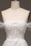 Vit Off The Shoulder A Line Corset Prom Klänning med applikationer