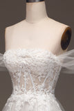 Vit Off The Shoulder A Line Corset Prom Klänning med applikationer
