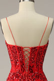 En Line Spaghetti remmar Bourgogne Plus Size Bal Klänning med Criss Cross Back