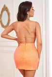 Orange Glittrande Paljetter Bodycon Kort Hemkomstklänning