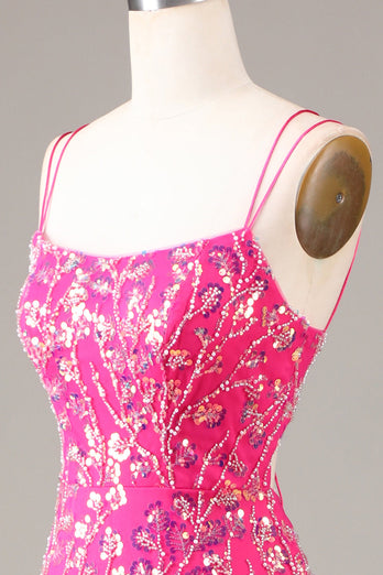 Chockrosa paljetter och pärlstav sjöjungfru balklänning med slits