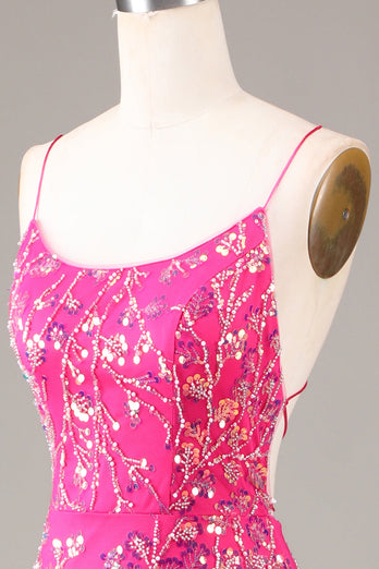 Chockrosa paljetter och pärlstav sjöjungfru balklänning med rygglös