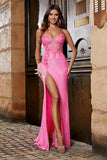 Rosa Spaghetti Remmar Glitter Paljett Mermaid Balklänning med slits