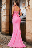 Rosa Spaghetti Remmar Glitter Paljett Mermaid Balklänning med slits