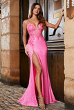 Rosa Spaghetti Remmar Glitter Paljett Mermaid Balklänning med slits