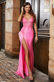 Rosa Spaghetti Remmar Glitter Paljett Mermaid Balklänning med slits