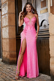 Rosa Spaghetti Remmar Glitter Paljett Mermaid Balklänning med slits
