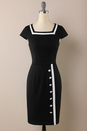 Svart 1960-talspenna klänning med knapp