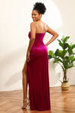 Fuchsia One Shoulder Velvet Long Bridesmaid Klänning