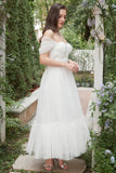 Elfenben Off-Shoulder Balklänning