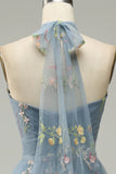Halter A Line Tulle Prom Klänning med broderi