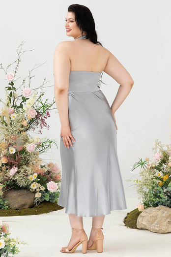 Mantel Grimma Hals Silver Plus Size Bröllopsgästklänning