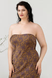 Brunt Tryck Axelbandslös Plus Size Brudtärnklänning