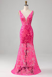 Fuchsia Mermaid Balklänning med paljetter