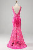 Fuchsia Mermaid Balklänning med paljetter
