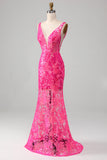 Fuchsia Mermaid Balklänning med paljetter