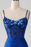 Pärlstav Royal Blue Corset Balklänning med slits