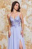 Underbar A Line Spaghetti Straps Lavendel Lång Balklänning med Criss Cross Back