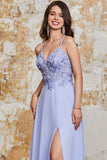 Underbar A Line Spaghetti Straps Lavendel Lång Balklänning med Criss Cross Back