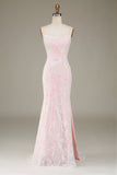 Mermaid Glittrande Rosa Balklänning med slits