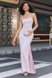 Trendig Rosa Slida Spaghetti Straps Split Front Prom Klänning med Tillbehör