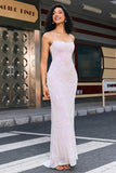Trendig Rosa Slida Spaghetti Straps Split Front Prom Klänning med Tillbehör