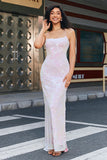 Trendig Rosa Slida Spaghetti Straps Split Front Prom Klänning med Tillbehör