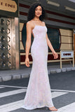 Trendig Rosa Slida Spaghetti Straps Split Front Prom Klänning med Tillbehör