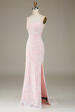Mermaid Glittrande Rosa Balklänning med slits