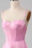 A-Line Spaghetti Straps Rosa Korsett Balklänning
