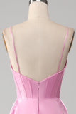 A-Line Spaghetti Straps Rosa Korsett Balklänning