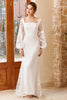 Load image into Gallery viewer, Vit sjöjungfru långärmad bröllopsklänning