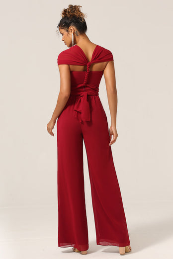 Vinröd Chiffong Konvertibel Bridesmaid Jumpsuits