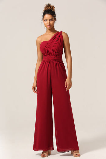 Vinröd Chiffong Konvertibel Bridesmaid Jumpsuits