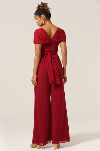 Vinröd Chiffong Konvertibel Bridesmaid Jumpsuits