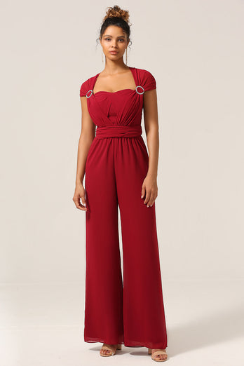 Vinröd Chiffong Konvertibel Bridesmaid Jumpsuits