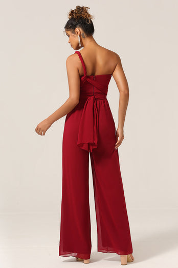 Vinröd Chiffong Konvertibel Bridesmaid Jumpsuits