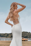 Enkla Spaghettiband Vit Brudklänning med Criss Cross Back